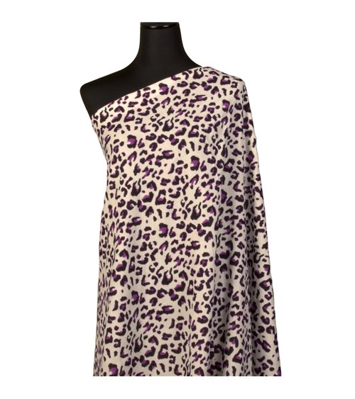 Tissu double gaze imprimée léopard 130gsm leopard fond blanc au mètre