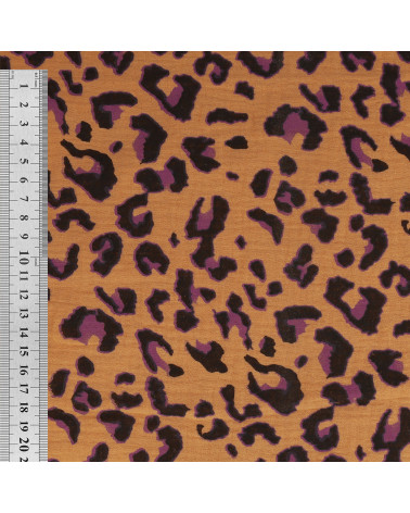 Tessuto doppia garza con stampa leopardata 130 g/mq fondo cammello leopardato al metro