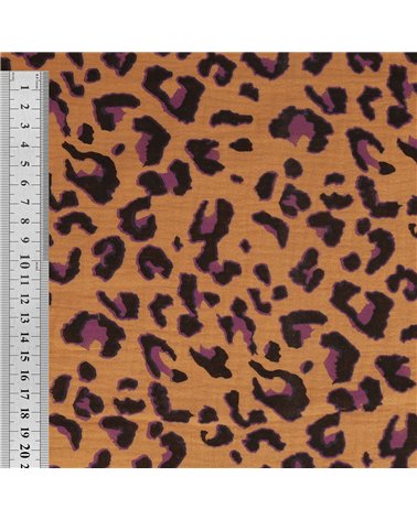 Tissu double gaze imprimée léopard 130gsm leopard fond camel au mètre