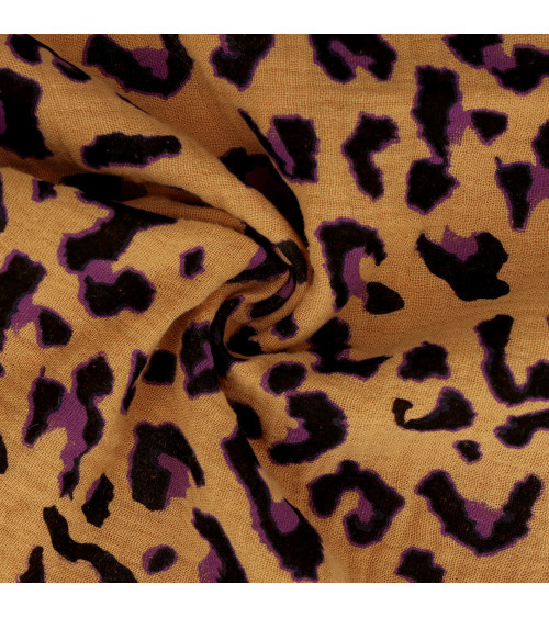 Double gauze leopard print fabric 130gsm leopard camel background per meter