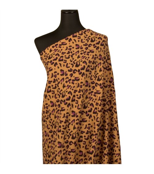 Tissu double gaze imprimée léopard 130gsm leopard fond camel au mètre