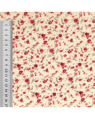 Blumenbedruckter Doppelgazestoff, 130 g/m², rote Blume pro Meter