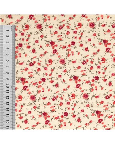Tissu double gaze imprimée fleurs 130gsm fleur rouge au mètre