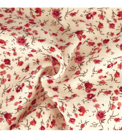 Flower printed double gauze fabric 130gsm red flower per meter