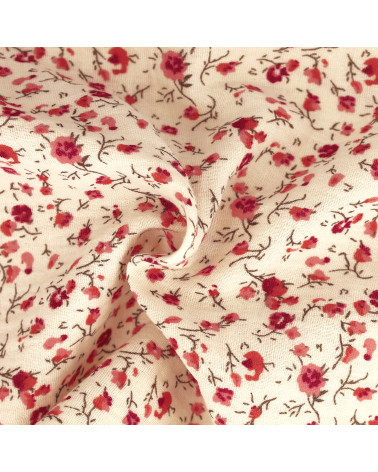 Tela gasa doble estampado flores 130gsm flor roja por metro