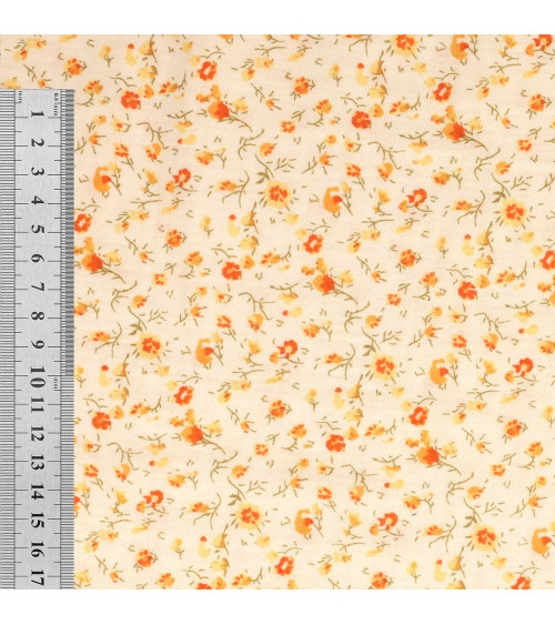 Blumenbedruckter Double-Gaze-Stoff, 130 g/m², orangefarbene Blume am laufenden Meter