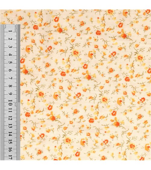 Tissu double gaze imprimée fleurs 130gsm fleur orange au mètre