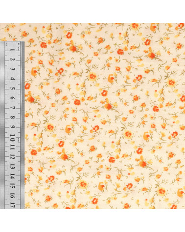 Tela gasa doble estampado flores 130gr/m2 flor naranja por metro