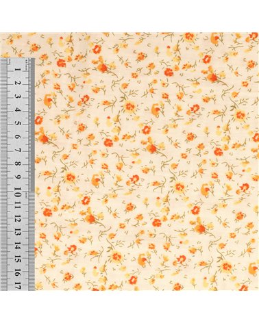 Tissu double gaze imprimée fleurs 130gsm fleur orange au mètre