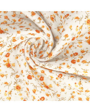 Blumenbedruckter Double-Gaze-Stoff, 130 g/m², orangefarbene Blume am laufenden Meter