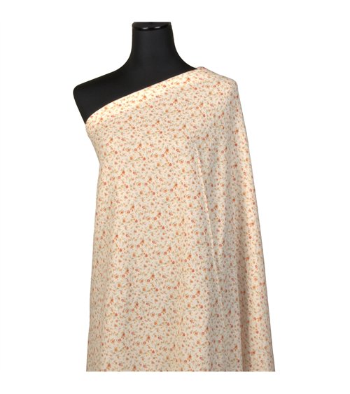 Tissu double gaze imprimée fleurs 130gsm fleur orange au mètre