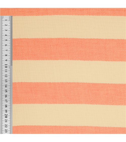 Tissu rayure double gaze 140gsm saumon au mètre