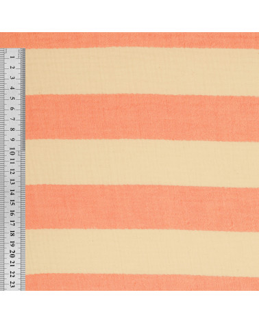 Double gauze stripe fabric 140gsm salmon per meter