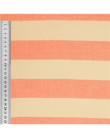 Tissu rayure double gaze 140gsm saumon au mètre