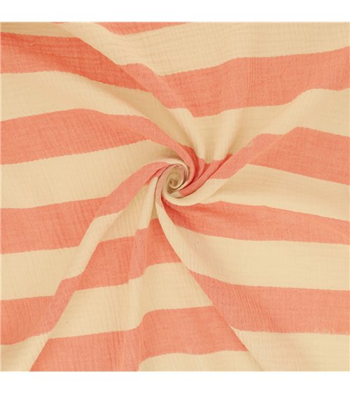 Tissu rayure double gaze 140gsm saumon au mètre