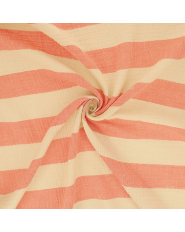 Double gauze stripe fabric 140gsm salmon per meter