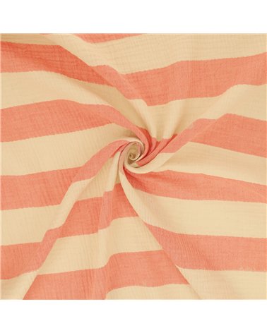 Tissu rayure double gaze 140gsm saumon au mètre