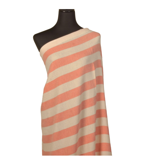 Double gauze stripe fabric 140gsm salmon per meter