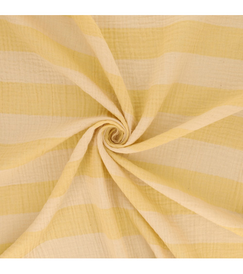 Pale yellow 140gsm double gauze stripe fabric by the meter