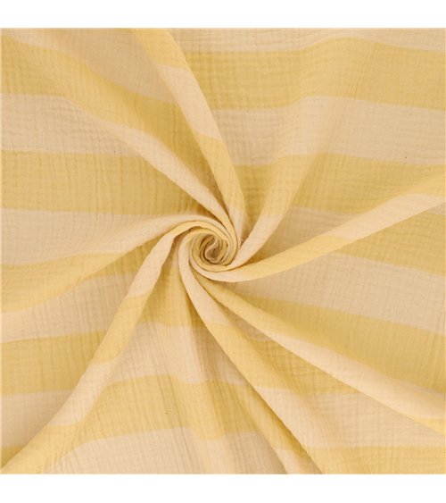 Tissu rayure double gaze 140gsm jaune pâle au mètre