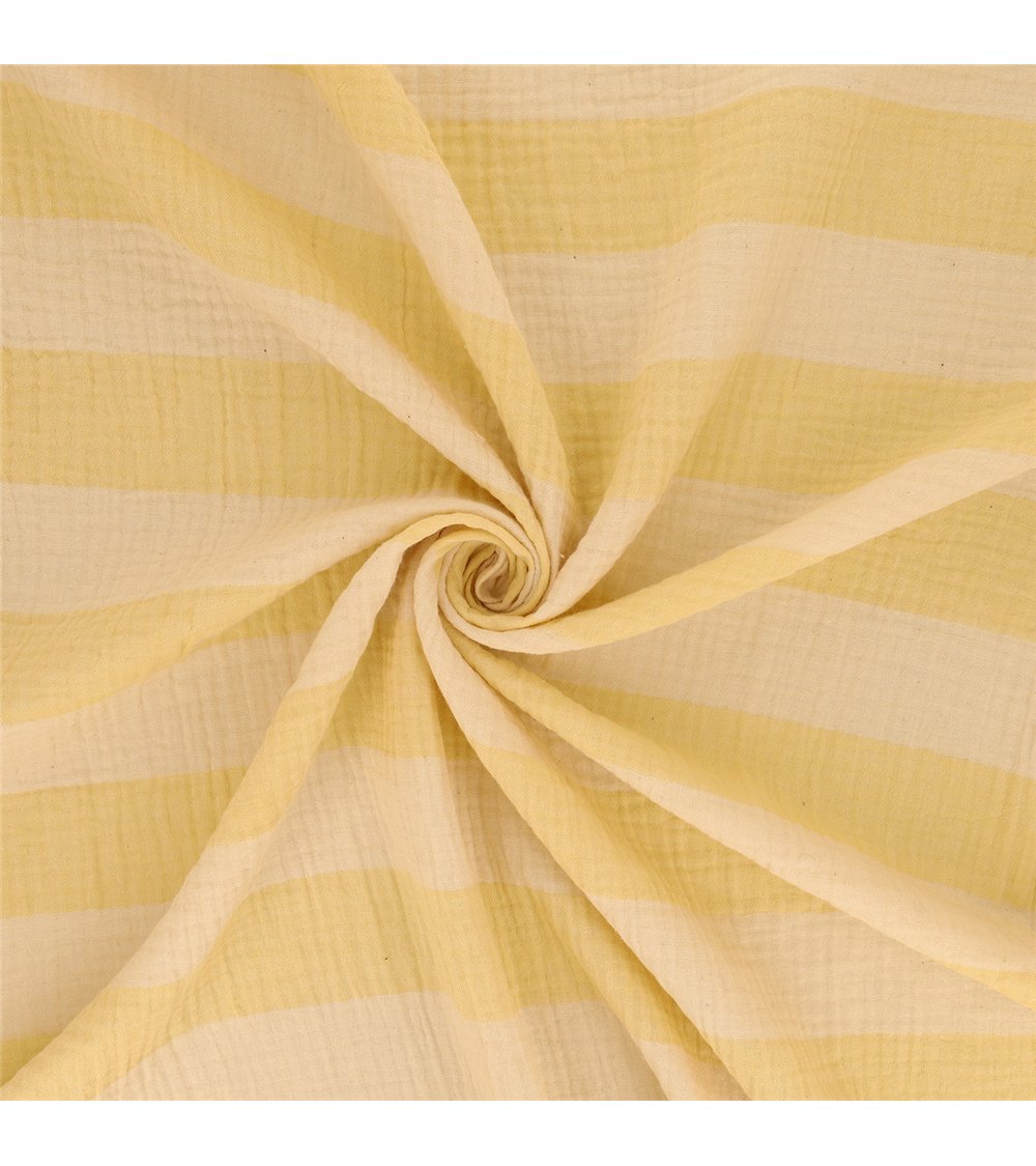 Tissu rayure double gaze 140gsm jaune pâle au mètre