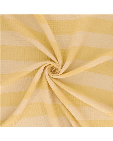 Tissu rayure double gaze 140gsm jaune pâle au mètre