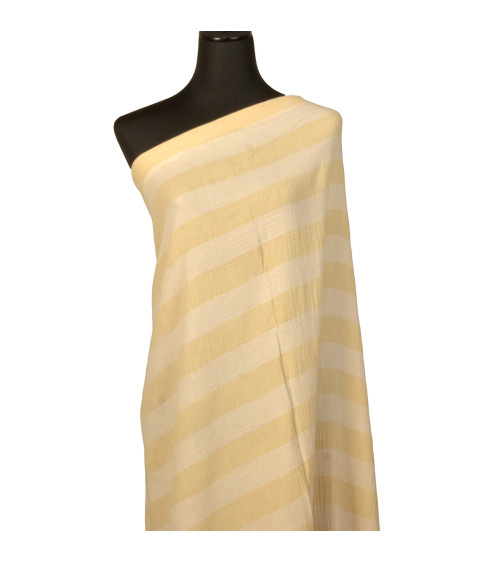 Pale yellow 140gsm double gauze stripe fabric by the meter