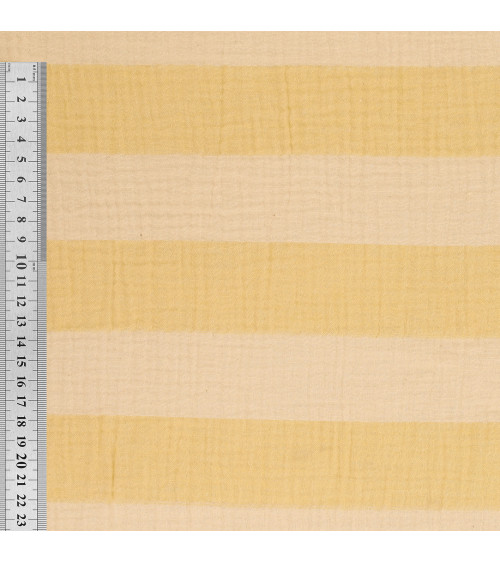 Tela de gasa doble de rayas de 140 g/m² de color amarillo pálido por metros