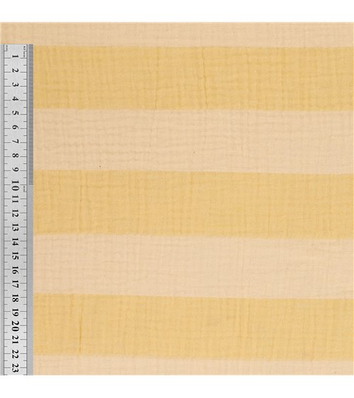 Tissu rayure double gaze 140gsm jaune pâle au mètre