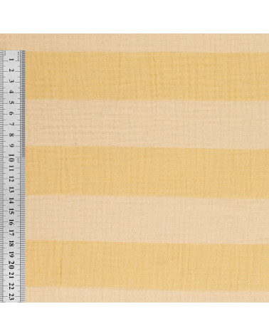 Pale yellow 140gsm double gauze stripe fabric by the meter