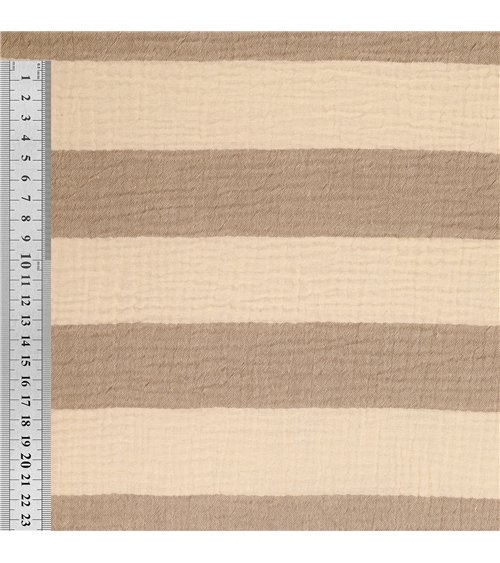 Tissu rayure double gaze 140gsm taupe au mètre