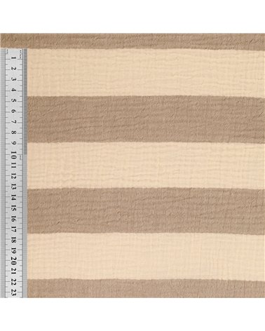 Tissu rayure double gaze 140gsm taupe au mètre
