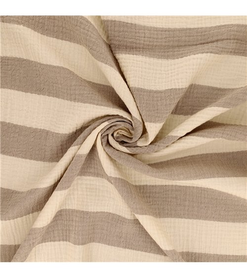 Tissu rayure double gaze 140gsm taupe au mètre