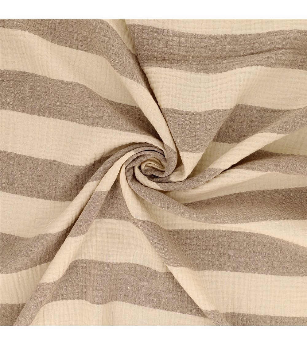 Tissu rayure double gaze 140gsm taupe au mètre