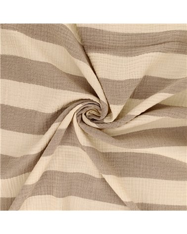 Tissu rayure double gaze 140gsm taupe au mètre