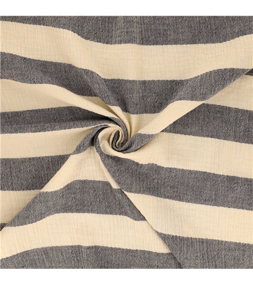 Tissu rayure double gaze 140gsm marine au mètre