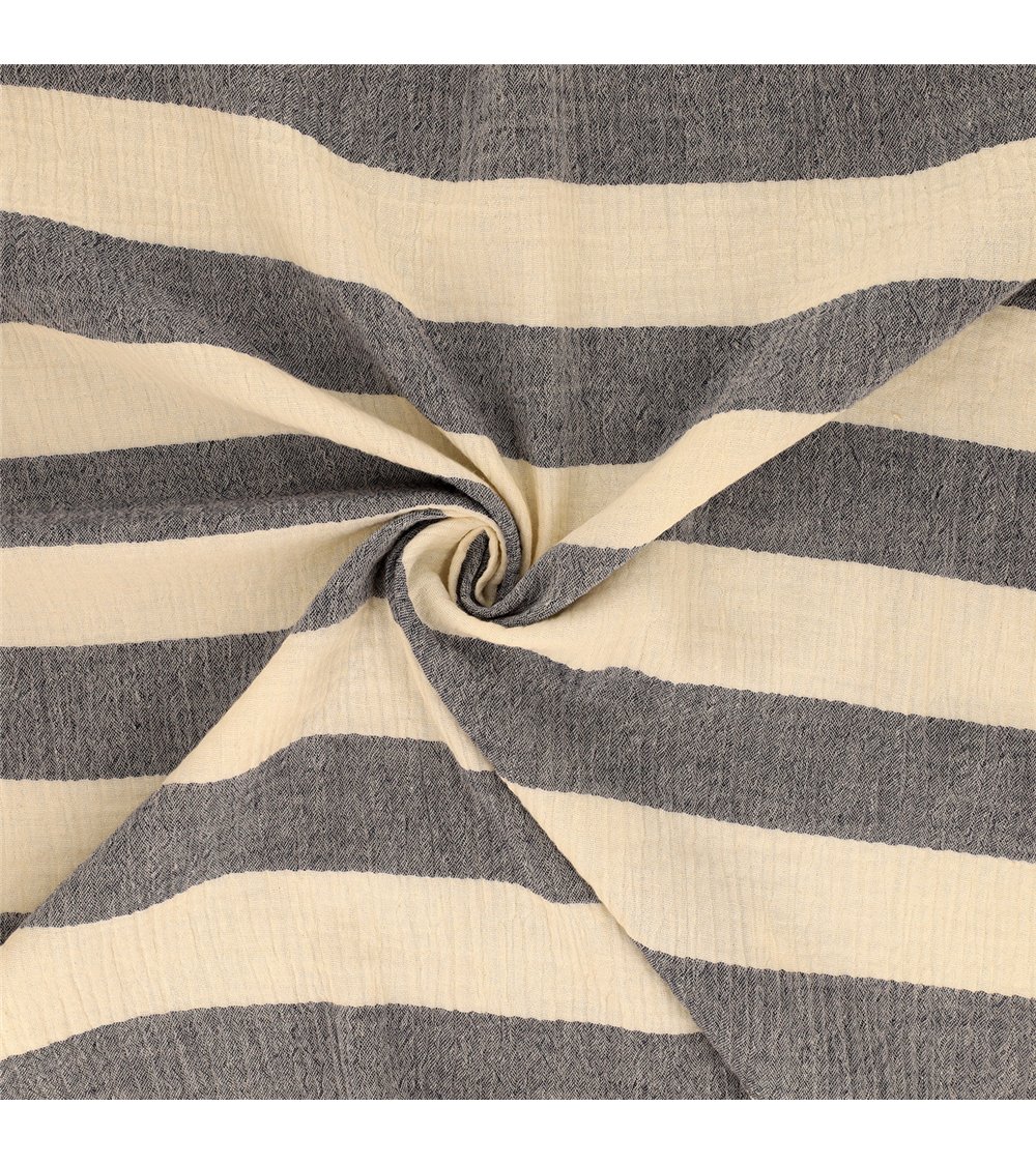 Tissu rayure double gaze 140gsm marine au mètre