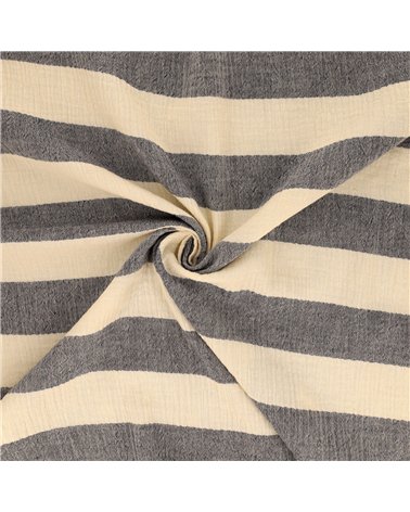 Tissu rayure double gaze 140gsm marine au mètre