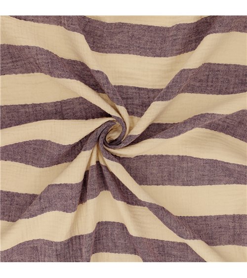 Tissu rayure double gaze 140gsm violet au mètre