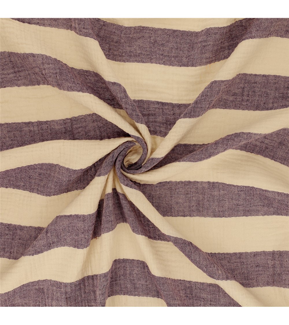 Tissu rayure double gaze 140gsm violet au mètre