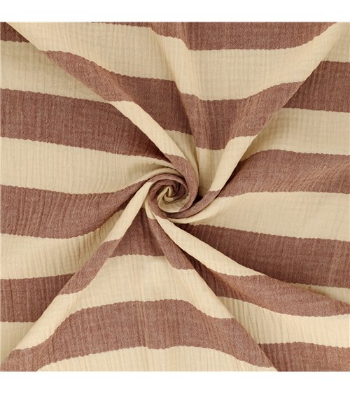 Tissu rayure double gaze 140gsm rouille au mètre