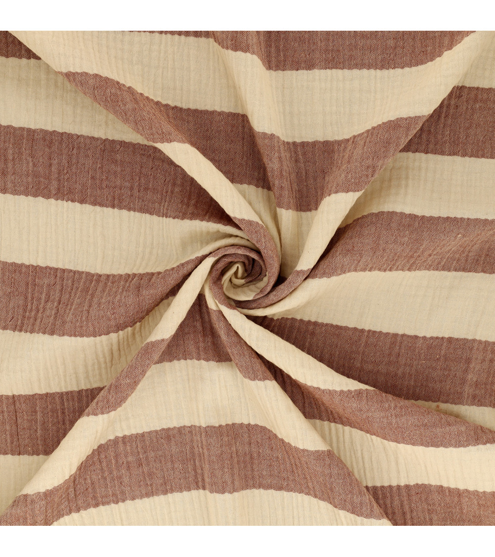 Double gauze stripe fabric 140gsm rust by the meter