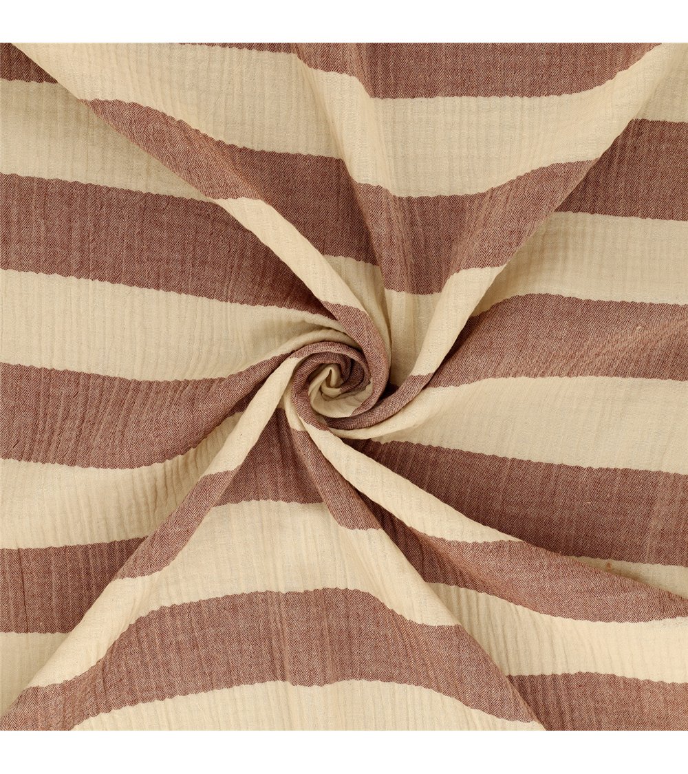 Tissu rayure double gaze 140gsm rouille au mètre