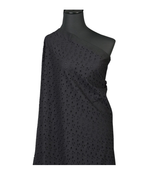 Ricamo inglese 100% cotone fiorellini e foglie nere al metro