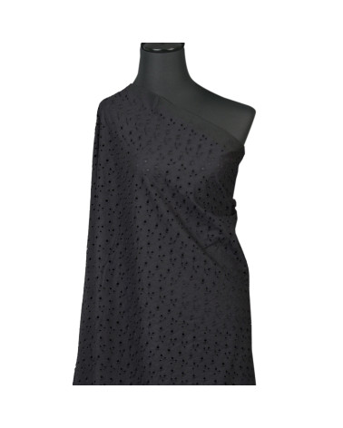 Englische Stickerei aus 100 % Baumwolle, kleine Blumen und schwarze Blätter pro Meter