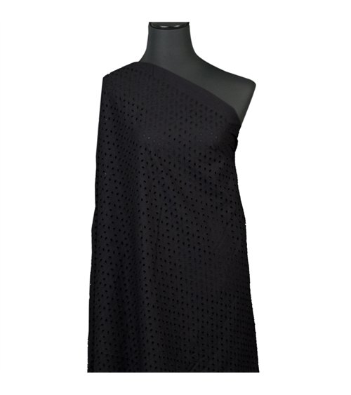 Broderie anglaise 100% coton losanges noir au mètre