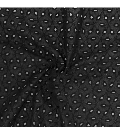 Broderie anglaise 100% coton losanges noir au mètre