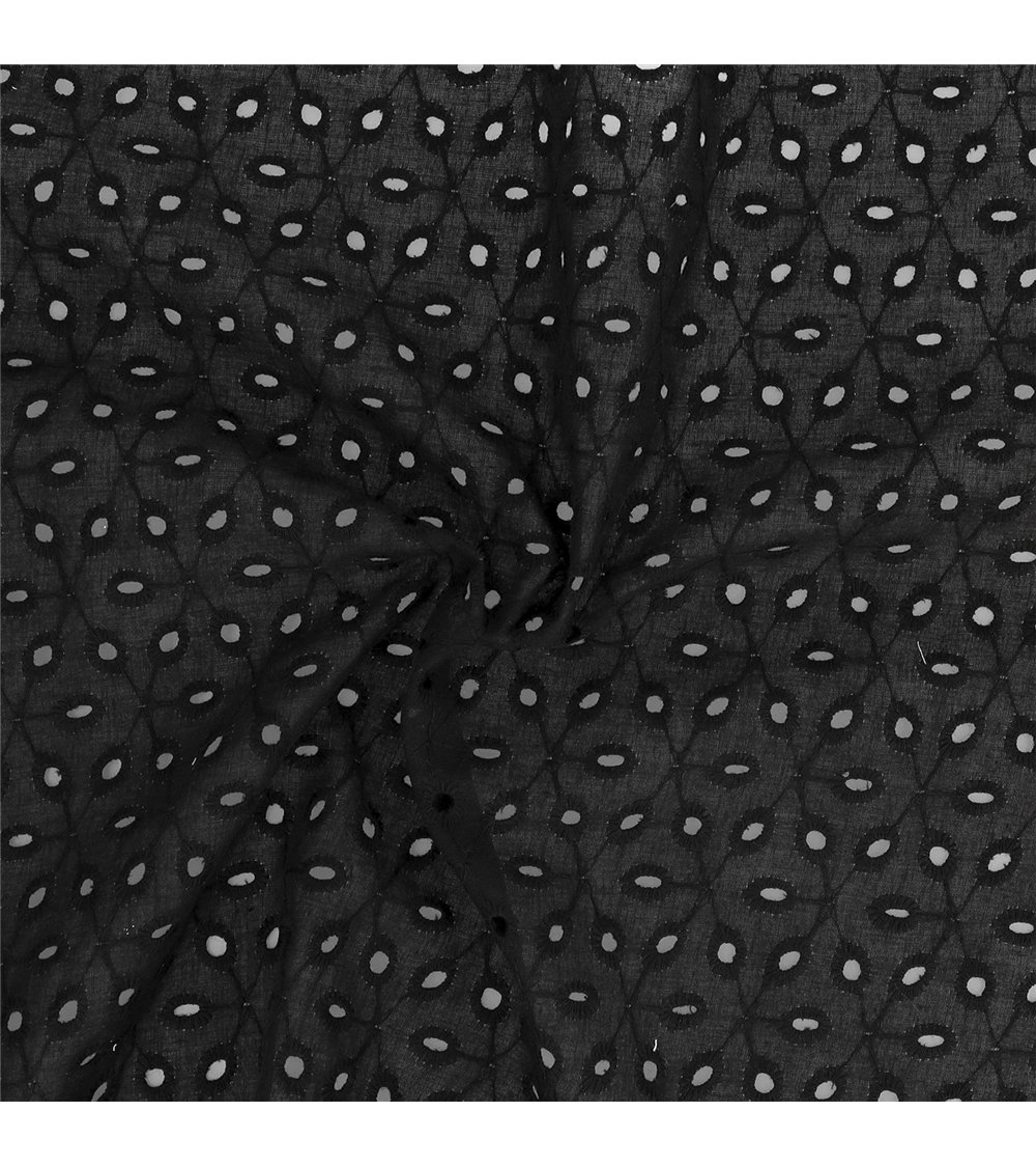 Broderie anglaise 100% coton losanges noir au mètre