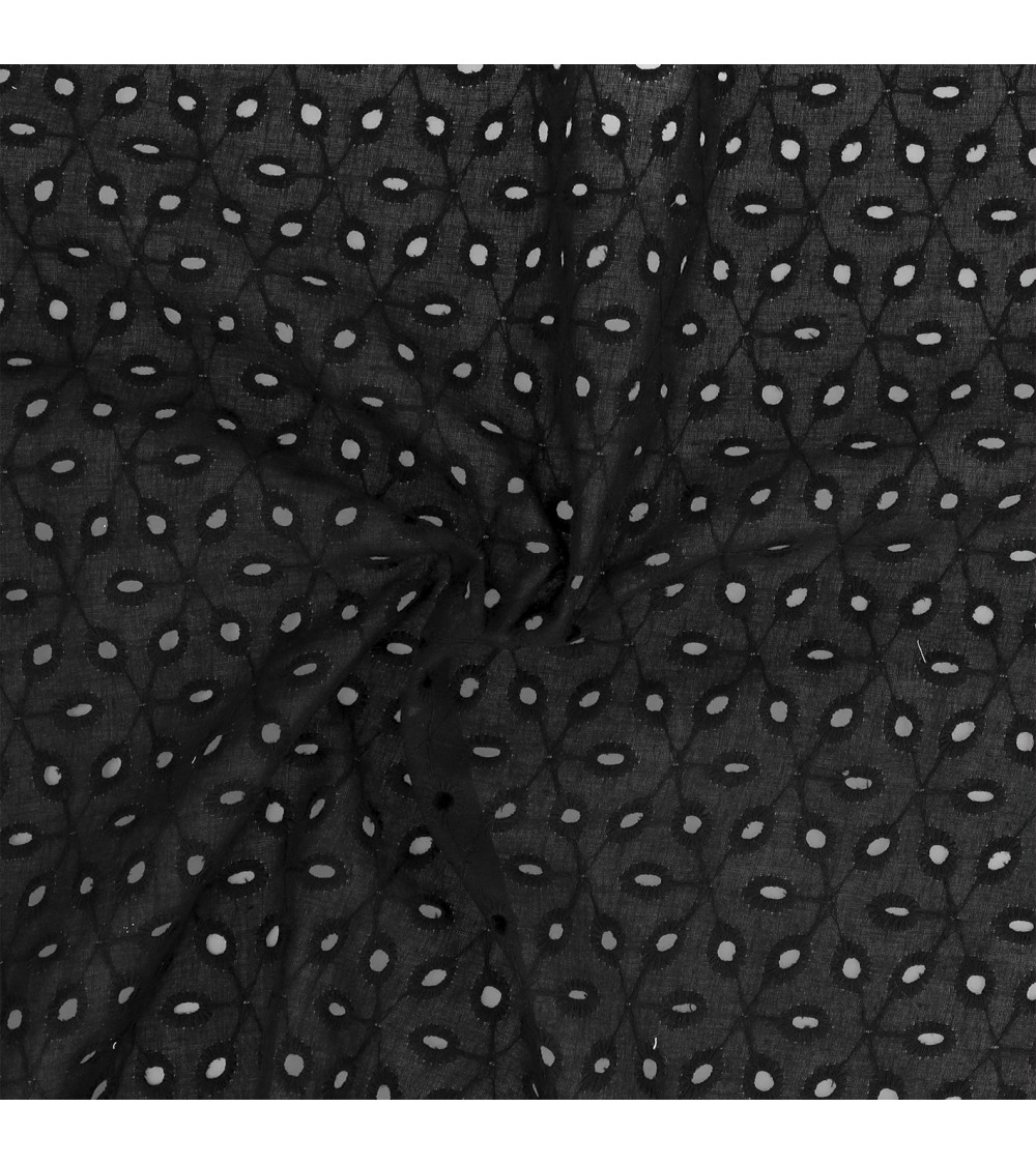 English embroidery 100% cotton black diamonds per meter