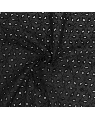 Broderie anglaise 100% coton losanges noir au mètre